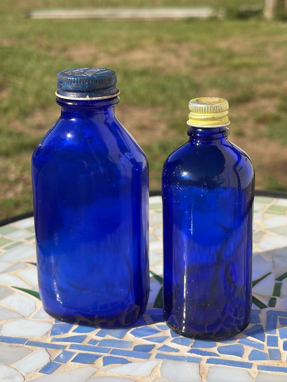 Vintage Cobalt Blue Glass Medicine Bottles Lot of 2 Phillips Milk of Magnesium